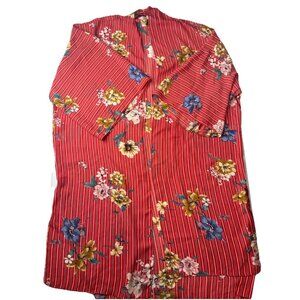 Umgee Womens Open Front Duster Kimono Jacket 1XL/2XL Red‎ Floral & Striped Print